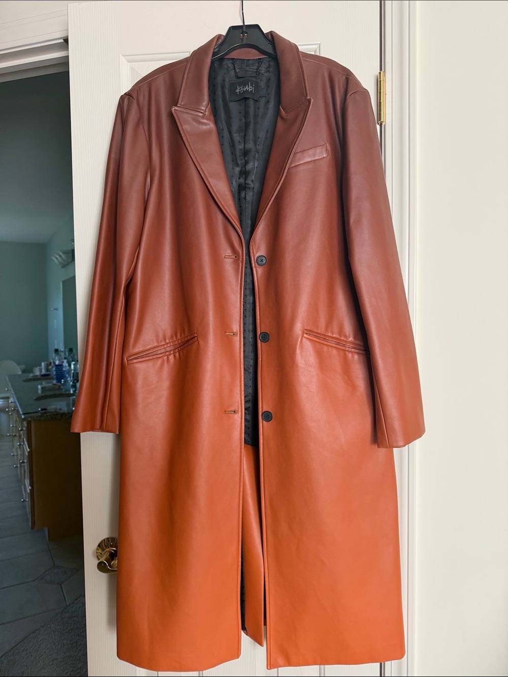 Ksubi Women's Chestnut Brown Leather Long Coat